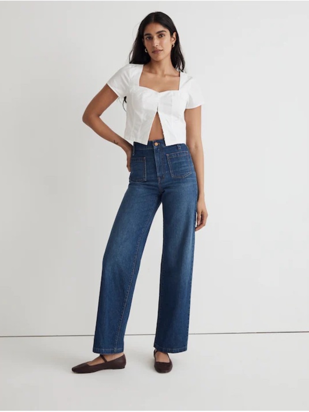 Madewell Perfect Vintage Wide Leg Jeans 26 High Rise Blue Denim Patch Pocket